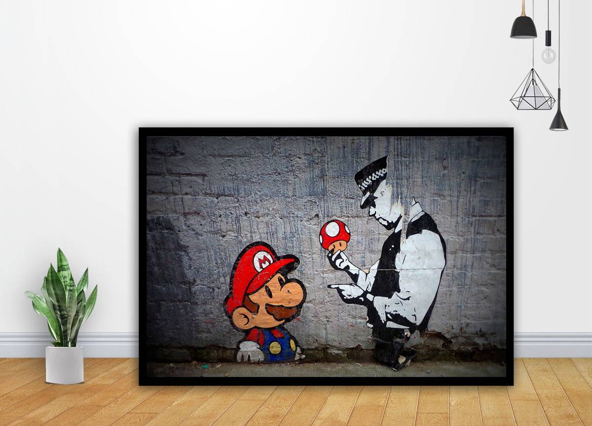 Banksy Mario Brother Police Uk Graffiti Street Art - Poster | Canvas Wall Art Print