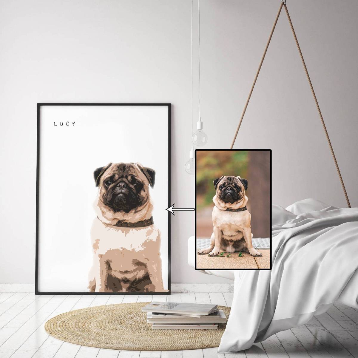 Personalized Pet Portrait Print. Animal Illustration. Custom Wall Art Gift. - Poster | Canvas Wall Art Print
