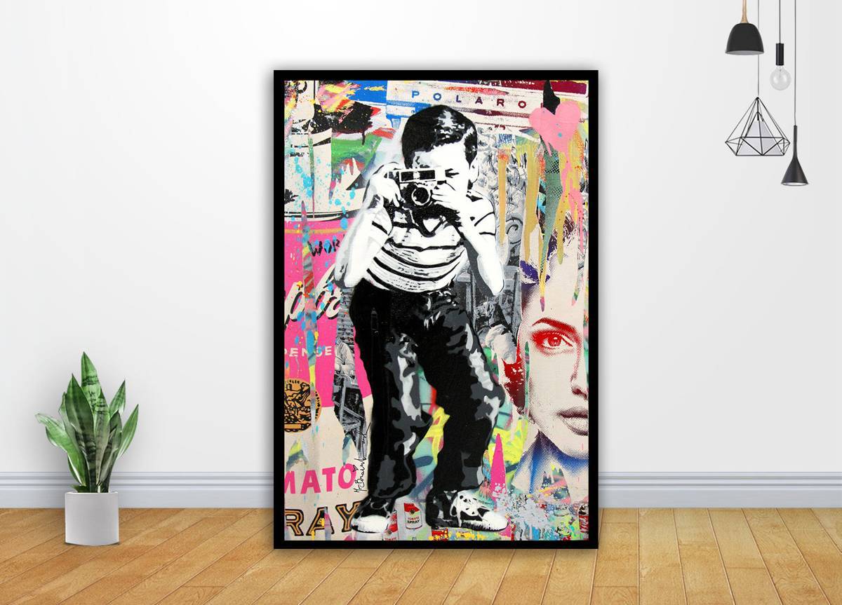 Street Wall Graffiti Boy Camera Art - Poster | Canvas Wall Art Print
