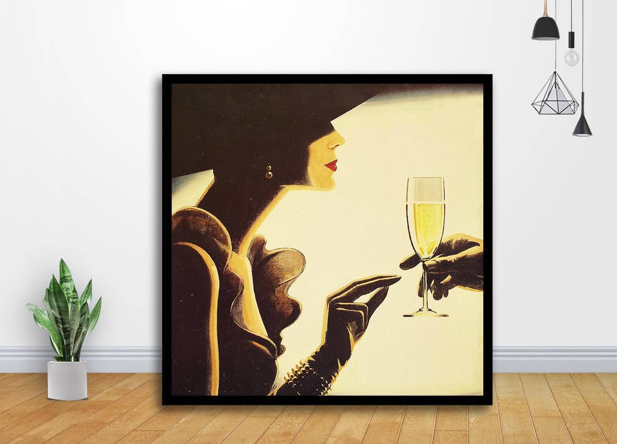 Vintage Painting Classy Lady Champagne Advert Art - Poster | Canvas Wall Art Print