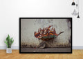 Street Monkey Orangutan Wheel Barrow Painting Art Poster - Poster | Canvas Wall Art Print