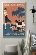 Vintage Girl And Dog And She Lived Happily Ever After - Poster | Canvas Wall Art Print