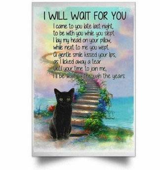 Black Cat I Will Wait For You Satin Portrait - Poster | Canvas Wall Art Print