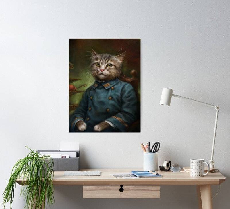 Personal, The Hermitage Court Confectioner Apprentice Cat Satin Portrait, Lovely Pet, Custom Pet - Poster | Canvas Wall Art Print