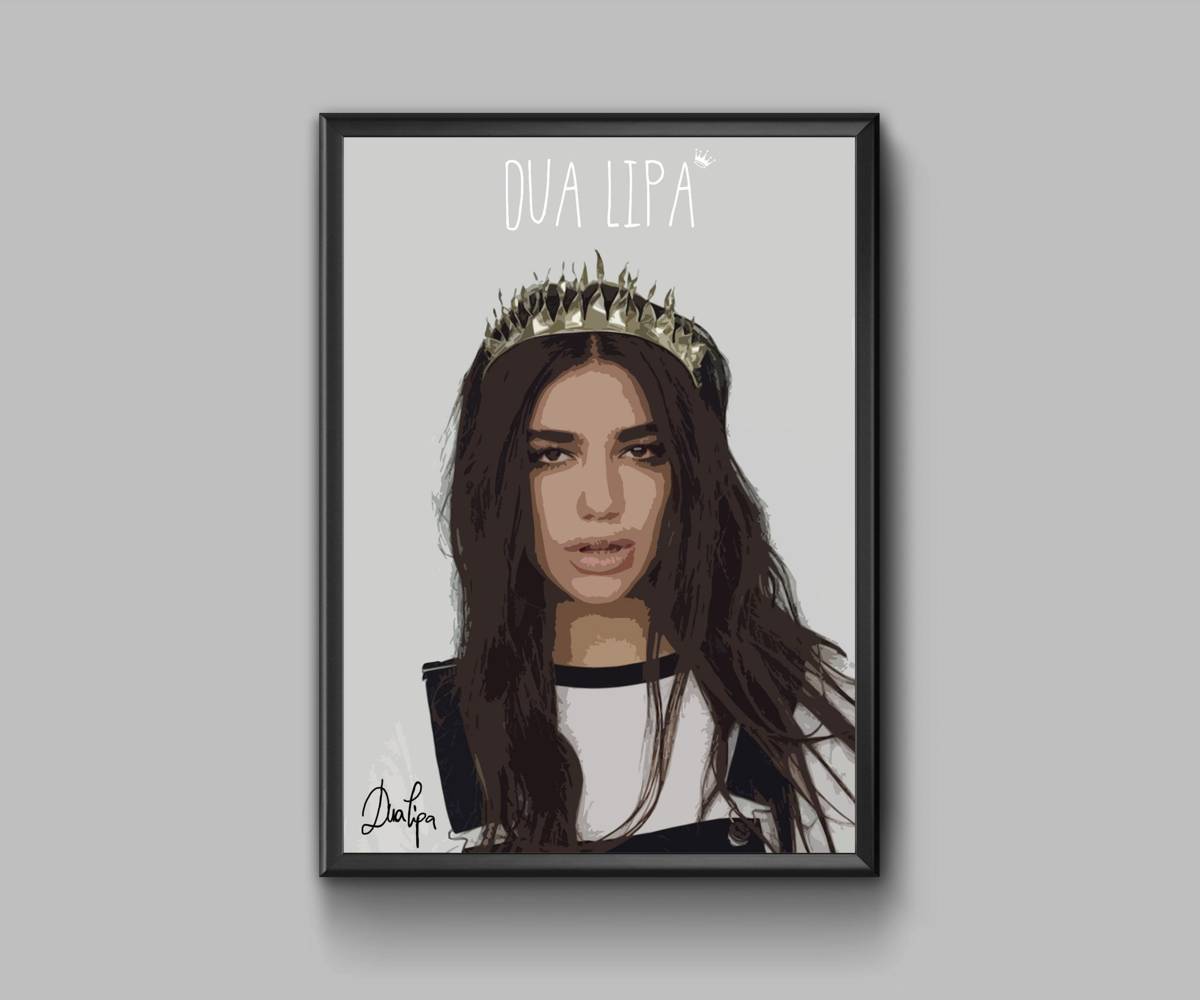 Dua Lipa In Grey With Signature - Poster | Canvas Wall Art Print