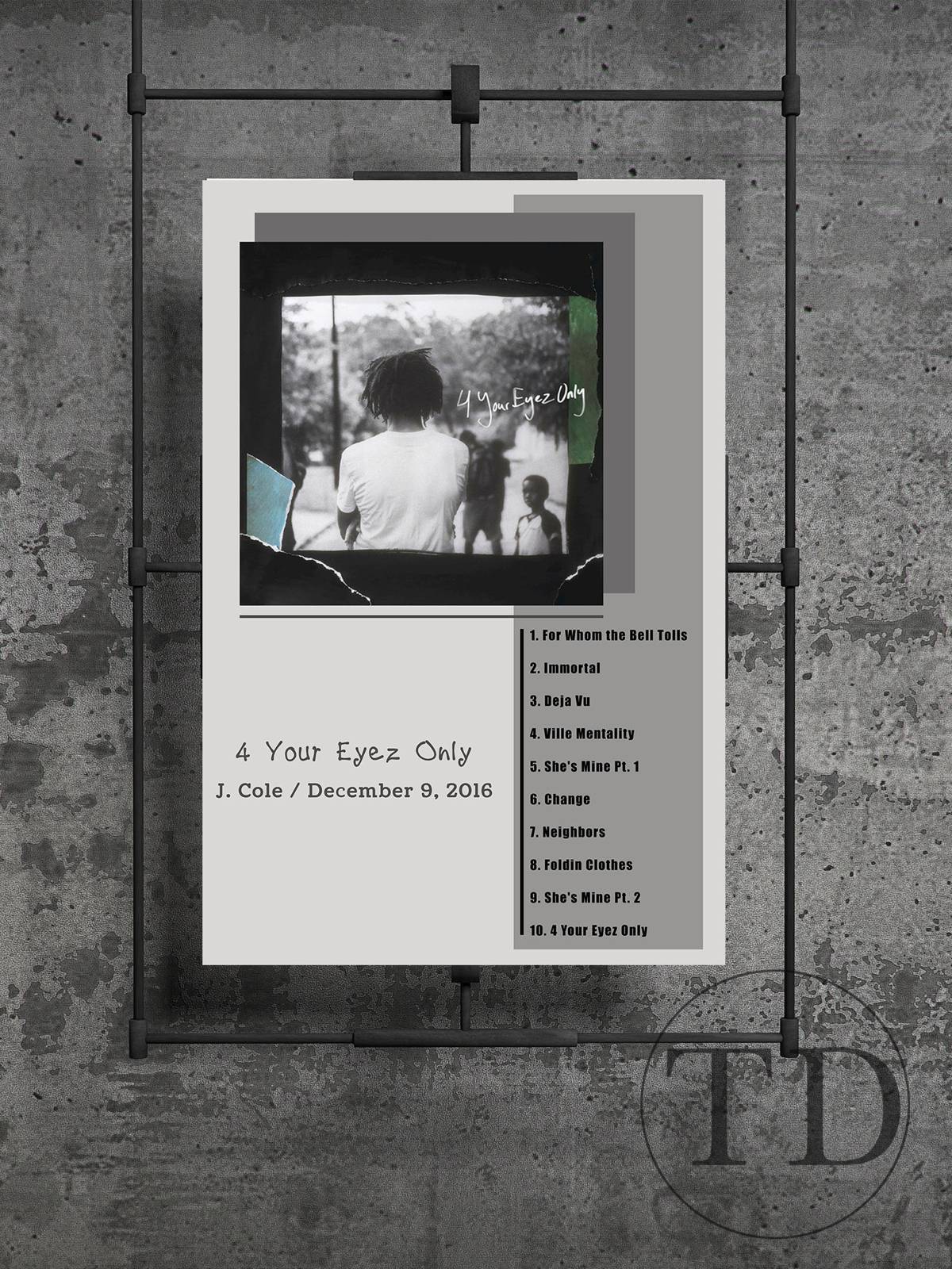 J. Cole - 4 Your Eyez Only Album Cover Track List, J Cole, J Cole Wall Art Home Decor J Cole - Poster | Canvas Wall Art Print