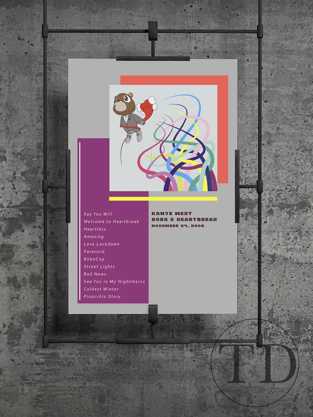 Kanye West 808S And Heartbreak Album Cover Art Kanye West Print Wall Art Kanye West, Kanye West - Poster | Canvas Wall Art Print