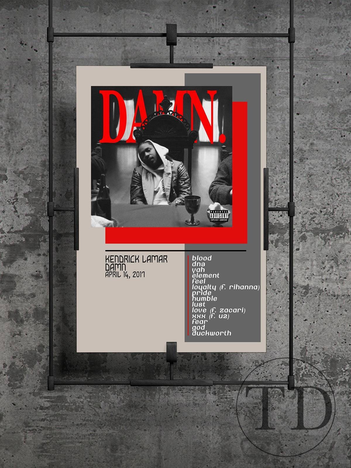 Kendrick Lamar, Kendrick Lamar Damn Album Cover Wall Art, Art, Kendrick Lamar - Poster | Canvas Wall Art Print