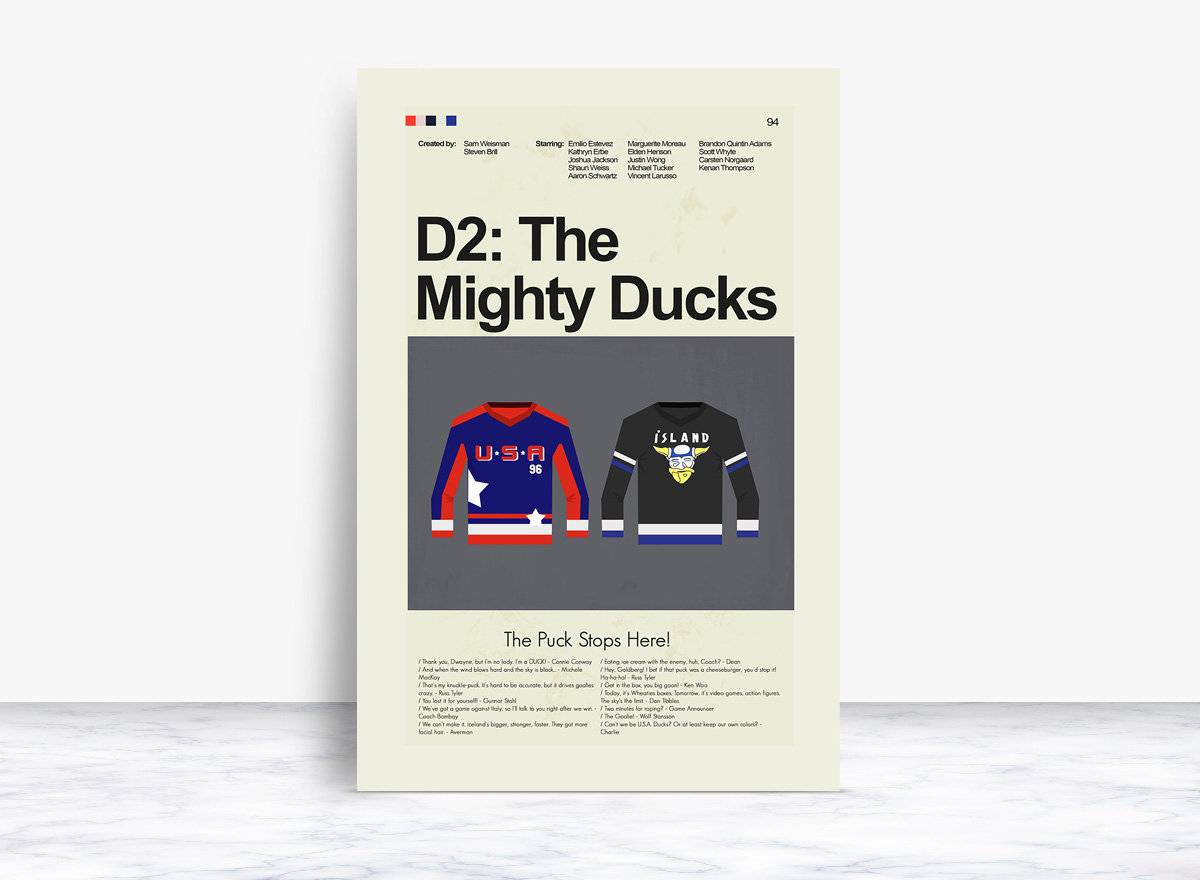 D2: The Mighty Ducks Mid-Century Modern Inspired Print - Poster | Canvas Wall Art Print