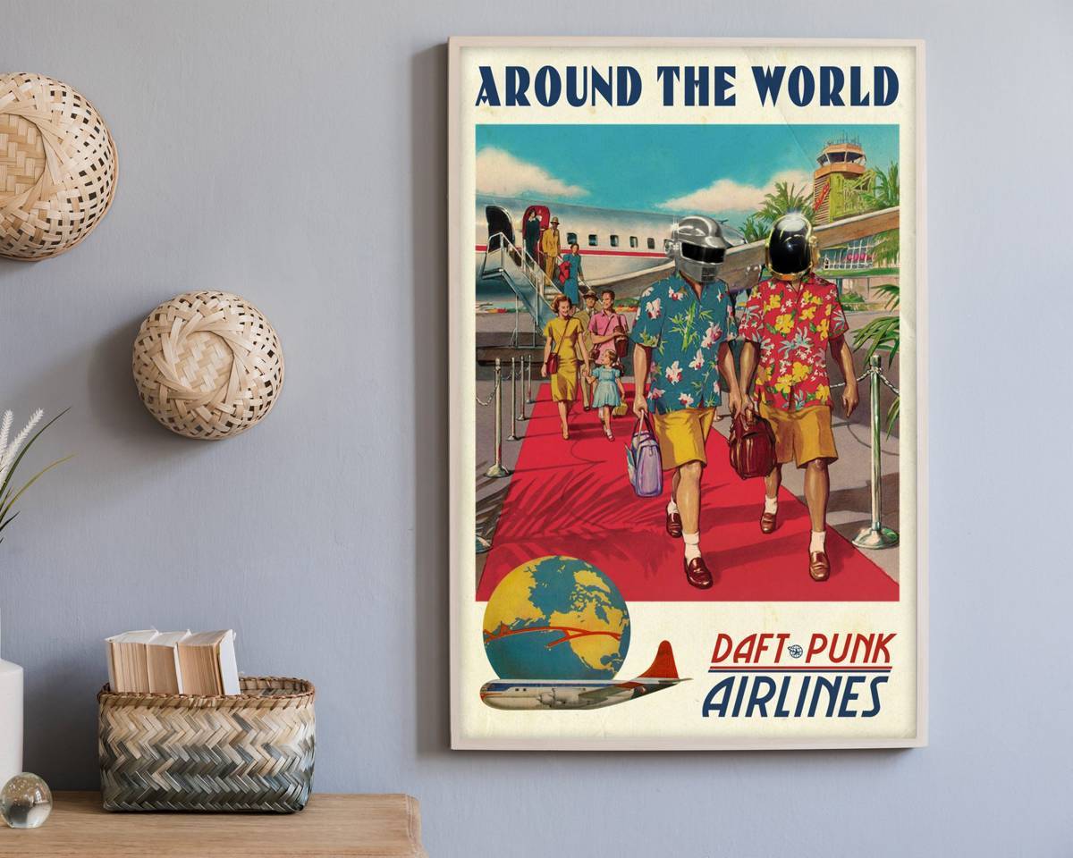Daft Punk Print Around The World Retro Music Poster Music Print - Vintage Style Music Decor - Poster | Canvas Wall Art Print