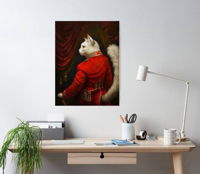Personal, The Hermitage Court Chamber Herald Cat Edited Satin Portrait, Lovely Pet, Custom Pet - Poster | Canvas Wall Art Print