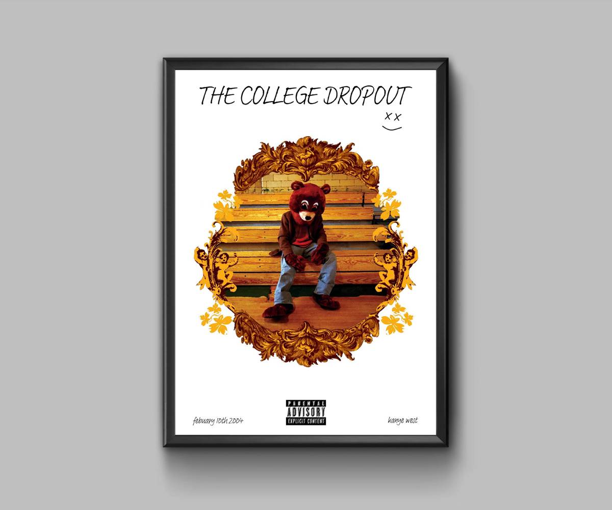 Kanye West The College Dropout Album Cover In White - Poster | Canvas Wall Art Print
