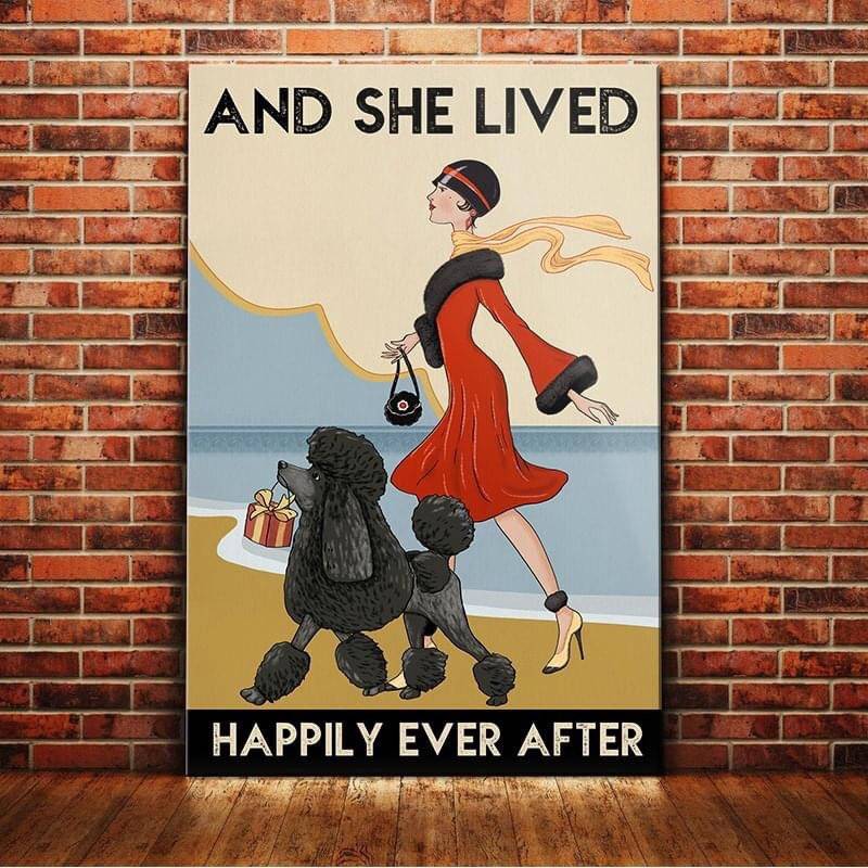 Personalisation Vintage Girl And Dog And She Lived Happily Ever After - Poster | Canvas Wall Art Print
