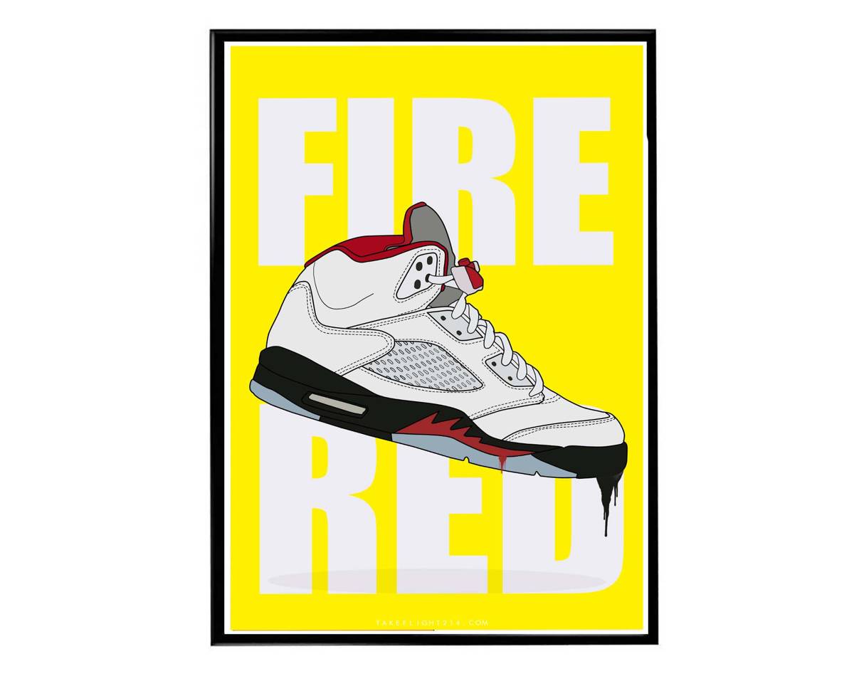 Air Jordan 5 Fire Red Sneaker Poster, Hypebeast Poster, Kicks Poster, Urban Art, Graffiti Wall Art, Streetwear Posters, Sneaker Wall Art - Poster | Canvas Wall Art Print