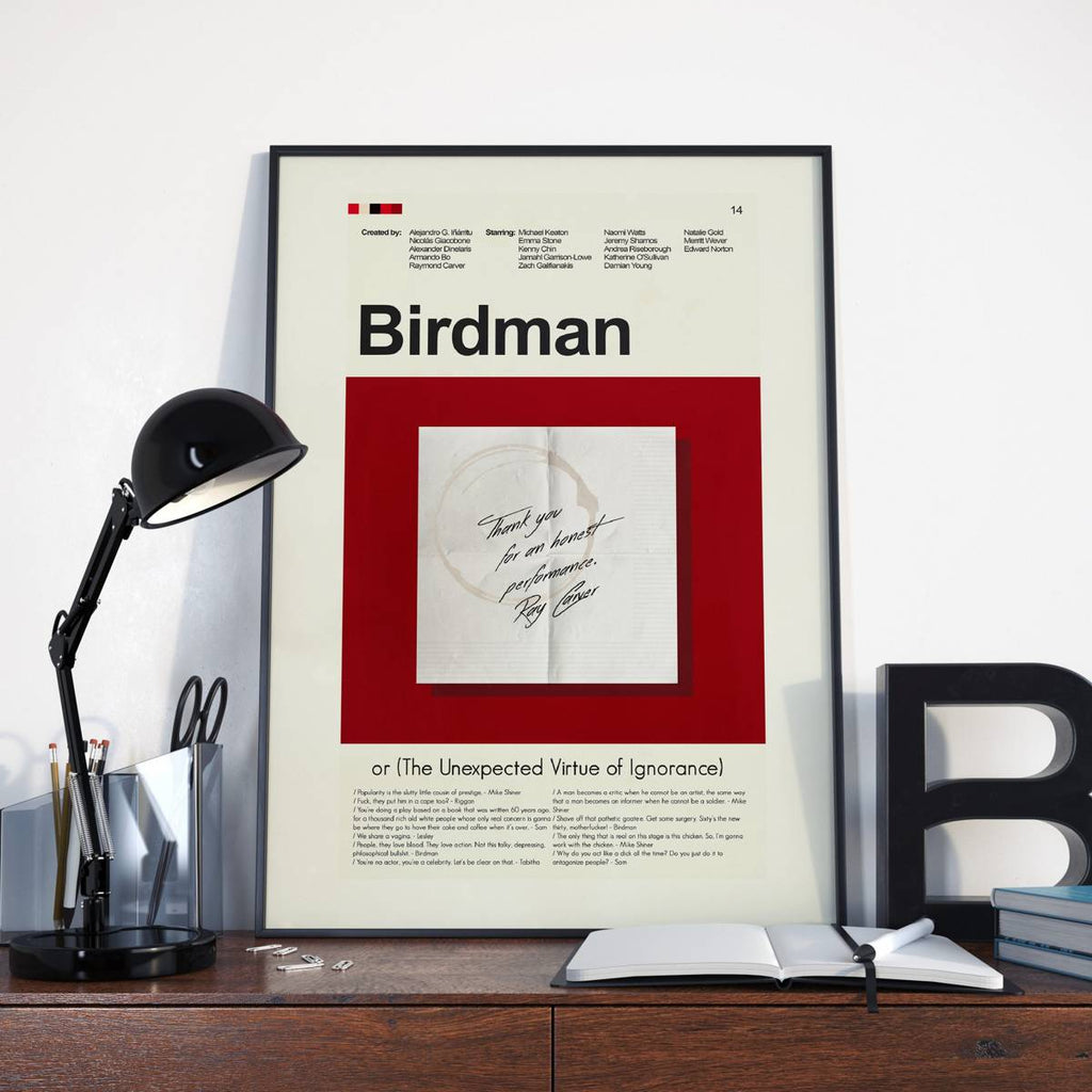 Birdman Or (The Unexpected Virtue Of Ignorance) Mid-Century Modern Inspired Print - Poster | Canvas Wall Art Print
