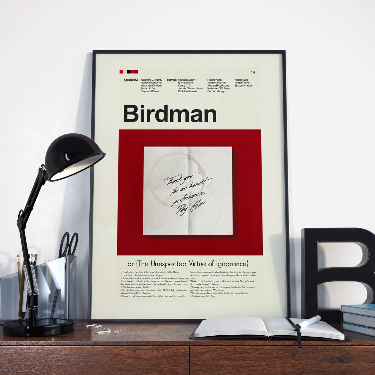 Birdman Or (The Unexpected Virtue Of Ignorance) Mid-Century Modern Inspired Print - Poster | Canvas Wall Art Print