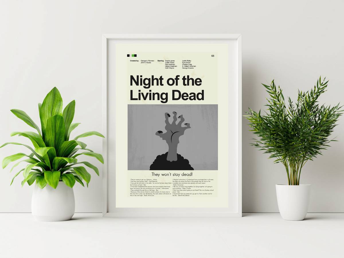 Night Of The Living Dead (1968) Mid-Century Modern Inspired Print - Poster | Canvas Wall Art Print