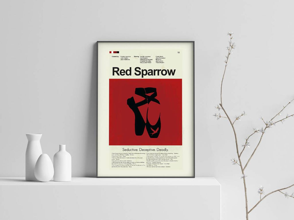 Red Sparrow Mind Mid-Century Modern Inspired Print - Poster | Canvas Wall Art Print