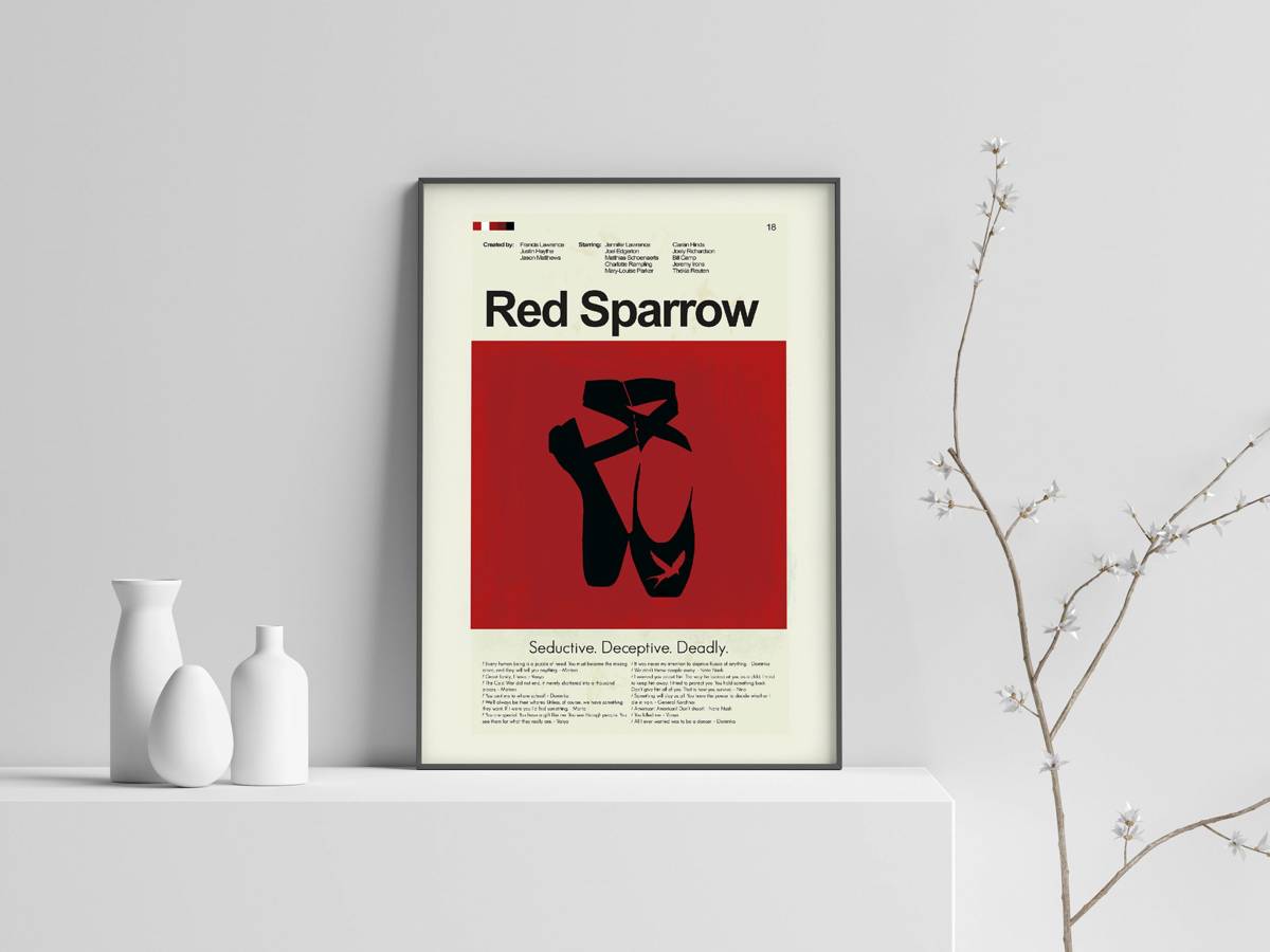 Red Sparrow Mind Mid-Century Modern Inspired Print - Poster | Canvas Wall Art Print