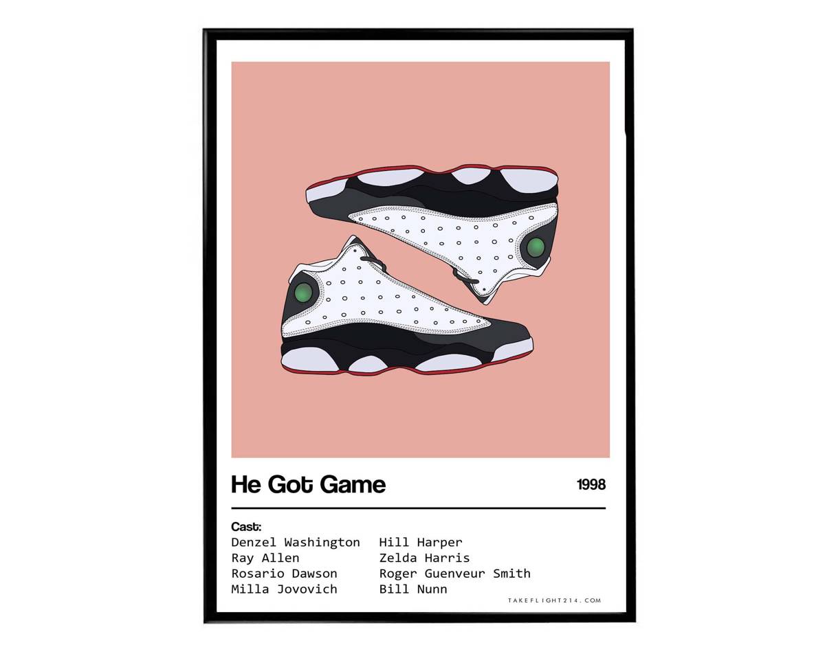 He Got Game Iconic Movie Sneaker Poster, Hypebeast Poster, Kicks Poster, Air Jordan 13 Sneaker Poster, Streetwear Art Sneaker Art - Poster | Canvas Wall Art Print