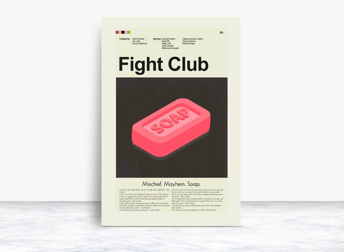 Fight Club Mid-Century Modern Inspired Print - Poster | Canvas Wall Art Print