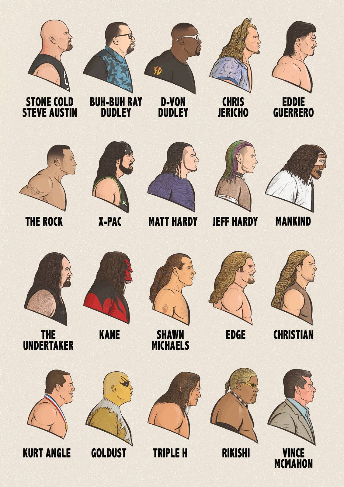 Wwe Attitude Era - Wwe Poster - Wrestling - Illustrated Poster Gift - Poster | Canvas Wall Art Print