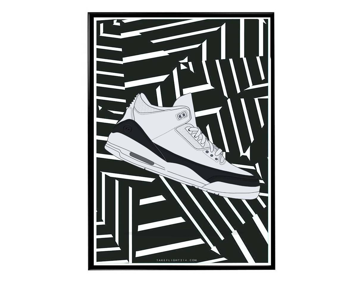 Fragment Design Jordan 3 Close Sneaker Poster, Hypebeast Poster, Kicks Poster, Urban Wall Art, Graffiti, Streetwear Poster, Sneaker Art - Poster | Canvas Wall Art Print