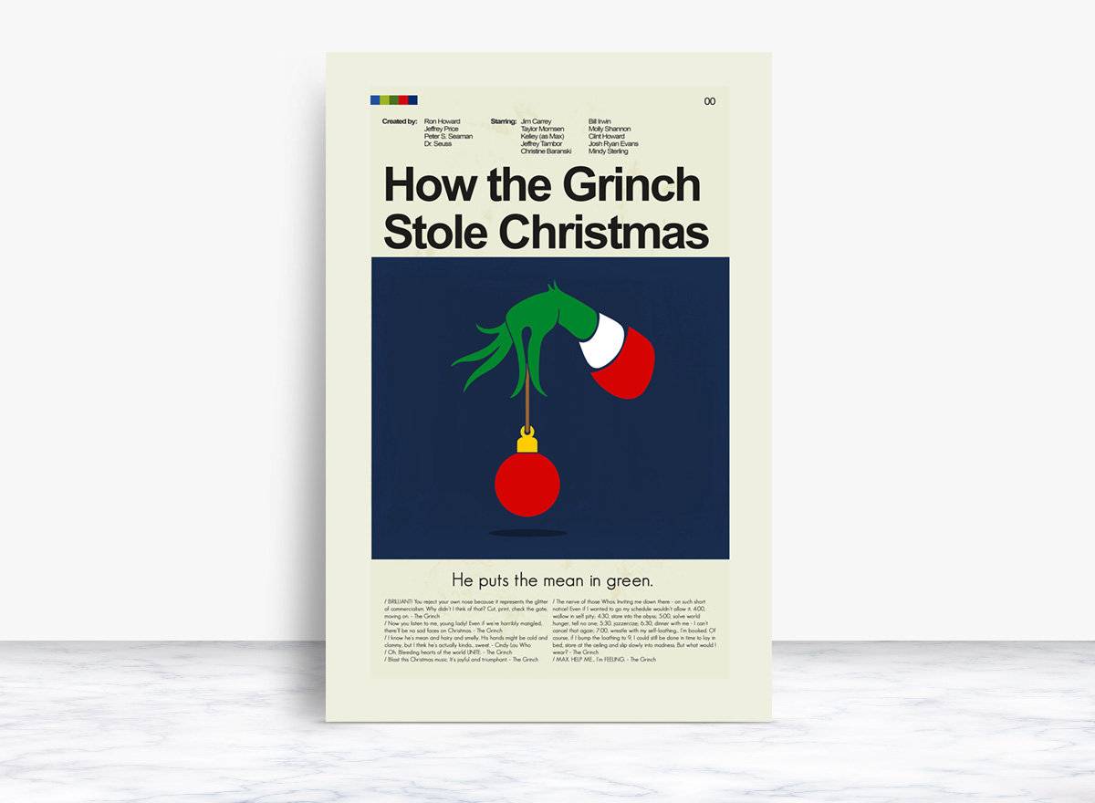 How The Grinch Stole Christmas (2000) Mid-Century Modern Inspired Print - Poster | Canvas Wall Art Print