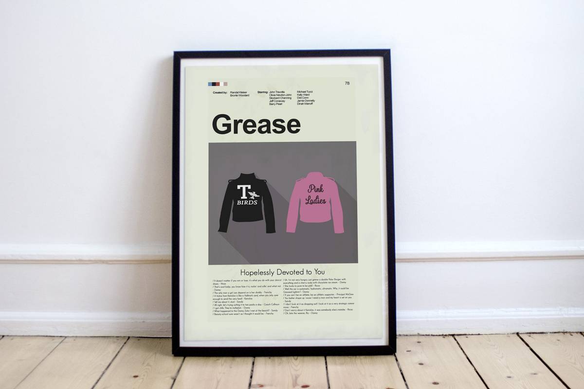 Grease Mid-Century Modern Inspired Print - Poster | Canvas Wall Art Print