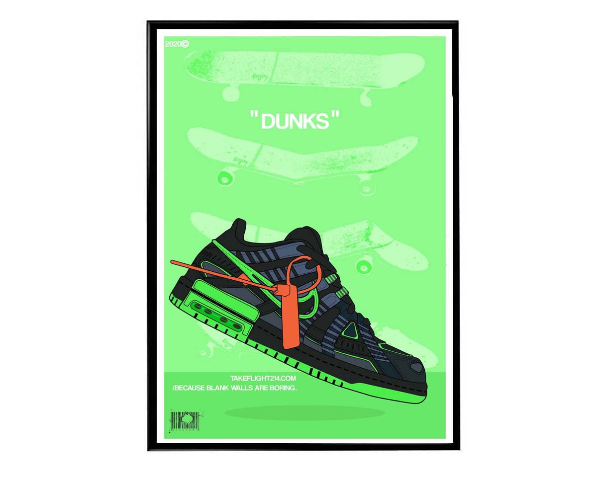 Ow Rubber Dunk Bk Sneaker Poster, Hypebeast Poster, Kicks Poster, Urban Wall Art, Graffiti Wall Art, Streetwear Posters, Sneaker Wall Art - Poster | Canvas Wall Art Print