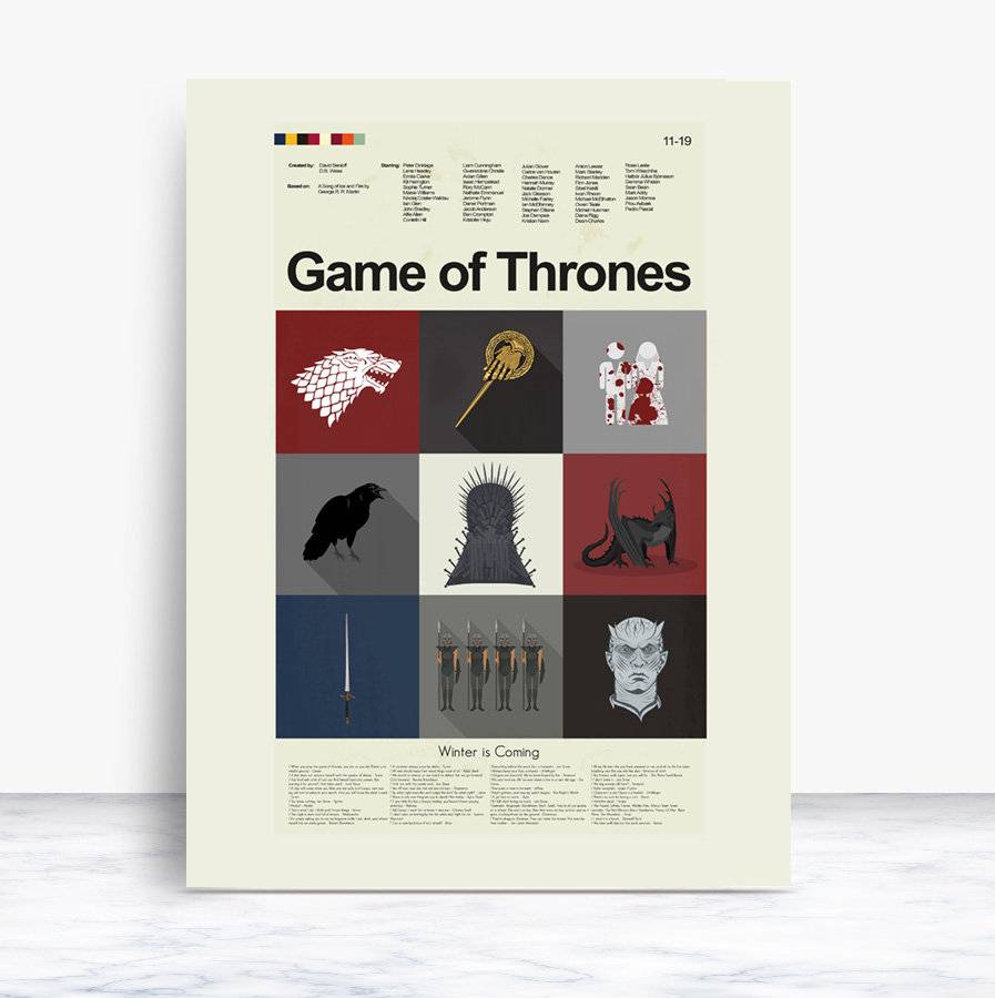 Game Of Thrones Large Mid-Century Modern Inspired Print - 18"X24" Print Only - Poster | Canvas Wall Art Print