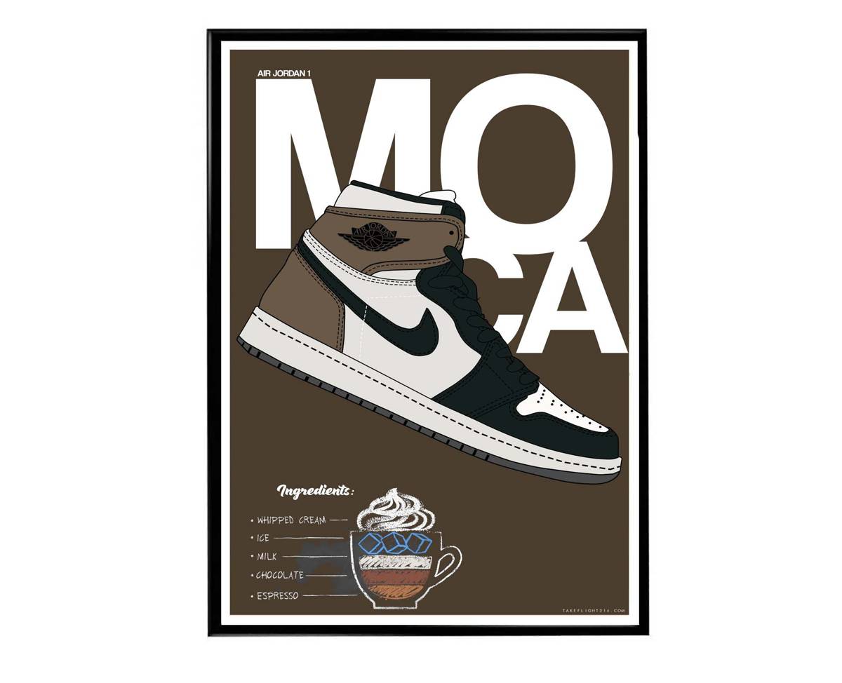 Aj 1 Moca Sneaker Poster, Hypebeast Poster, Kicks Poster, Urban Wall Art, Graffiti Wall Art, Streetwear Posters, Sneaker Wall Art - Poster | Canvas Wall Art Print