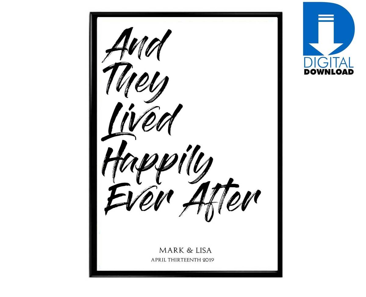 Happily Ever After Poster, Personalised Couples Print, Wedding Gift, Engagement Present, Minimal Poster, Couple'S Name Printable Art - Poster | Canvas Wall Art Print