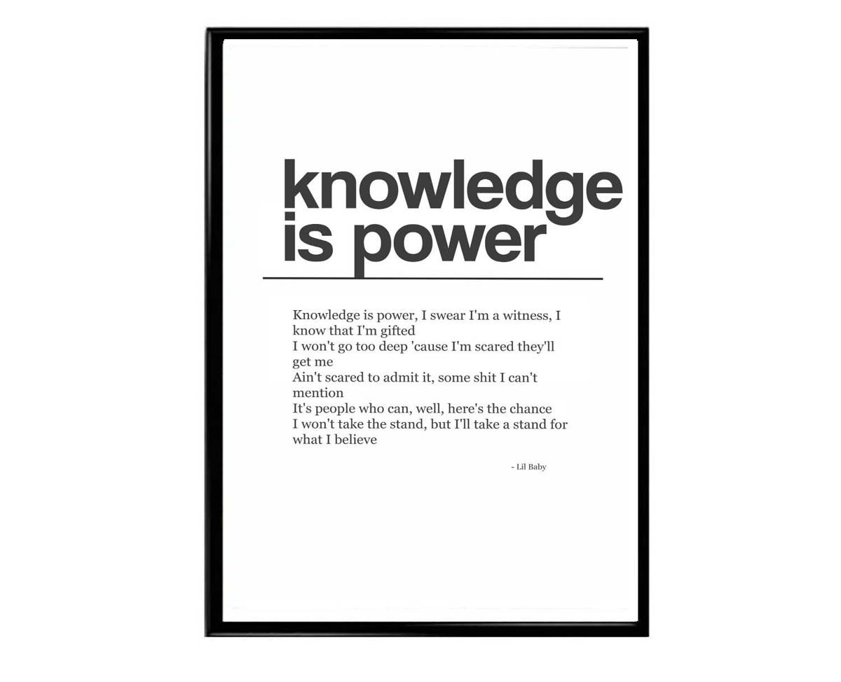 Knowledge Is Power Poster, Lil Baby Lyrics Poster, Hypebeast Poster, Hypebeast Decor, Ados Posters, Music Poster, Black American Poster - Poster | Canvas Wall Art Print