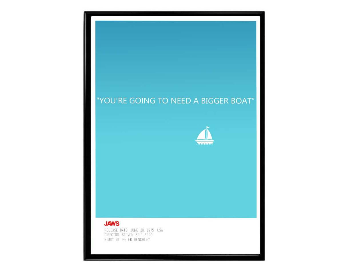 Need A Bigger Boat Poster, Jaws Minimal Movie Poster, Film Poster, Minimilist Art Prints, Movie Quote Poster, Home Office Decor - Poster | Canvas Wall Art Print