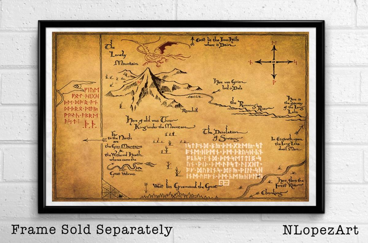 Thorin'S Map Illustration From The Lord Of The Rings And The Hobbit -Fantasy - Poster | Canvas Wall Art Print