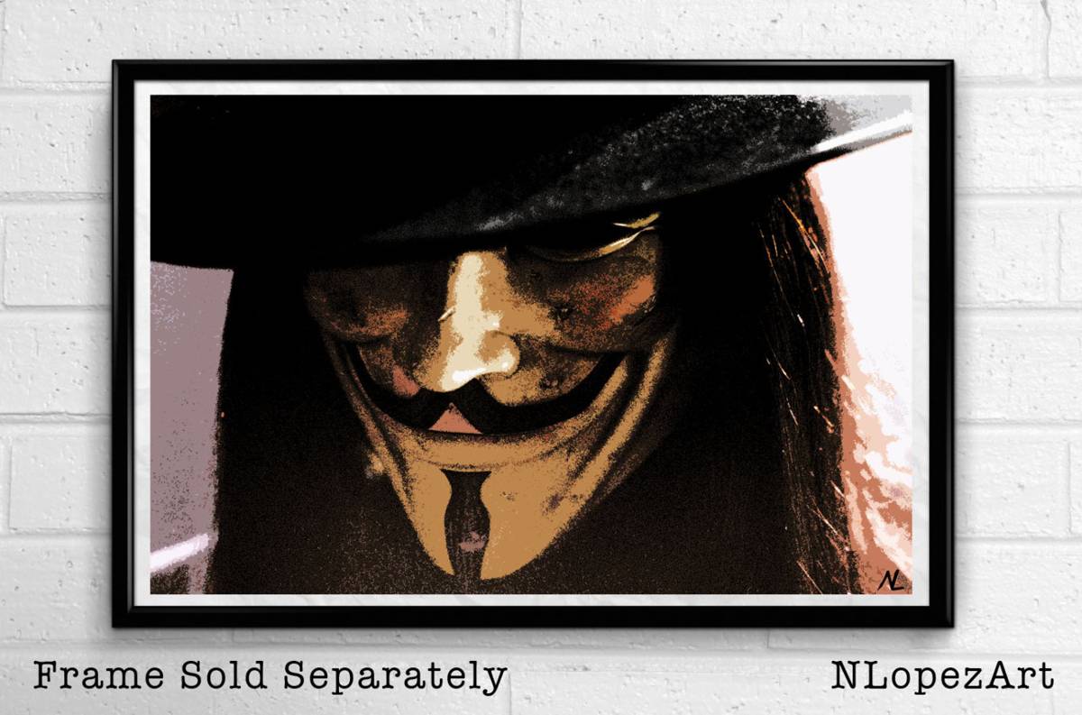 V For Vendetta Illustration - Comicbook Superhero Revolution Film Movie - Poster | Canvas Wall Art Print