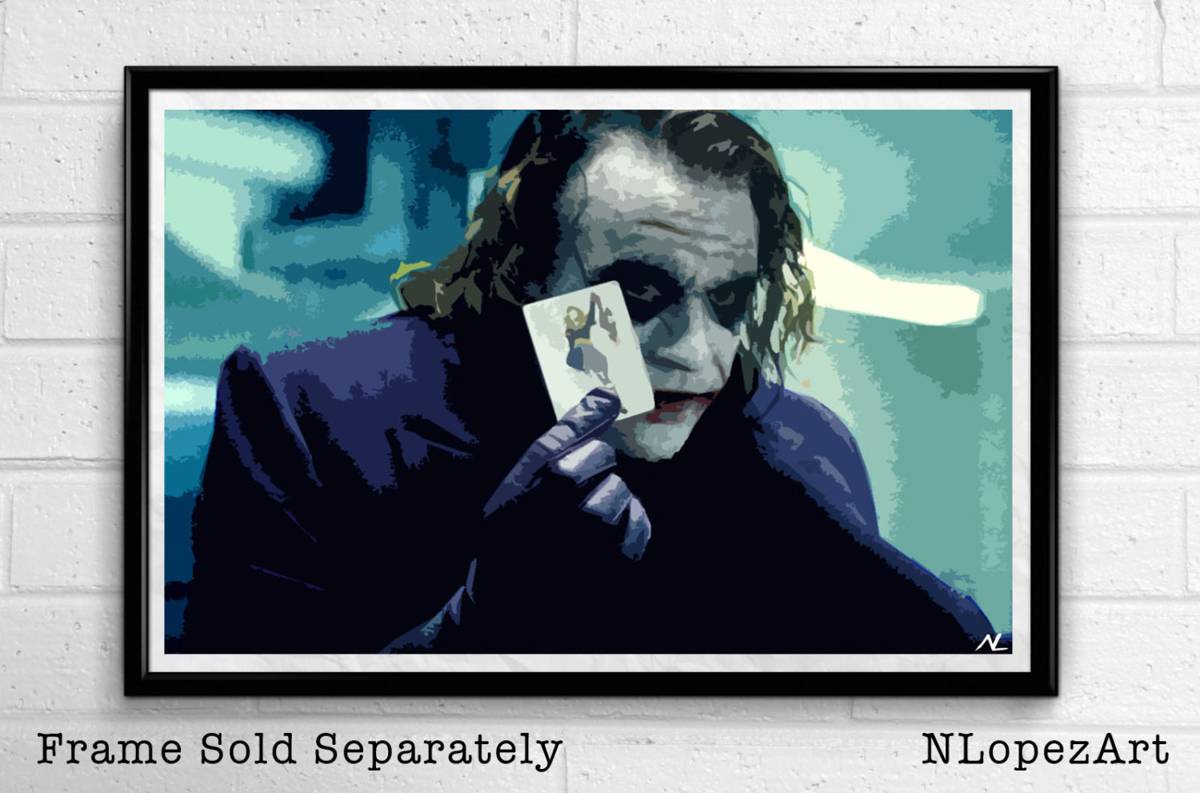 Joker Heath Ledger Illustration #2 - Batman The Dark Knight Superhero Comicbook Film Movie - Poster | Canvas Wall Art Print