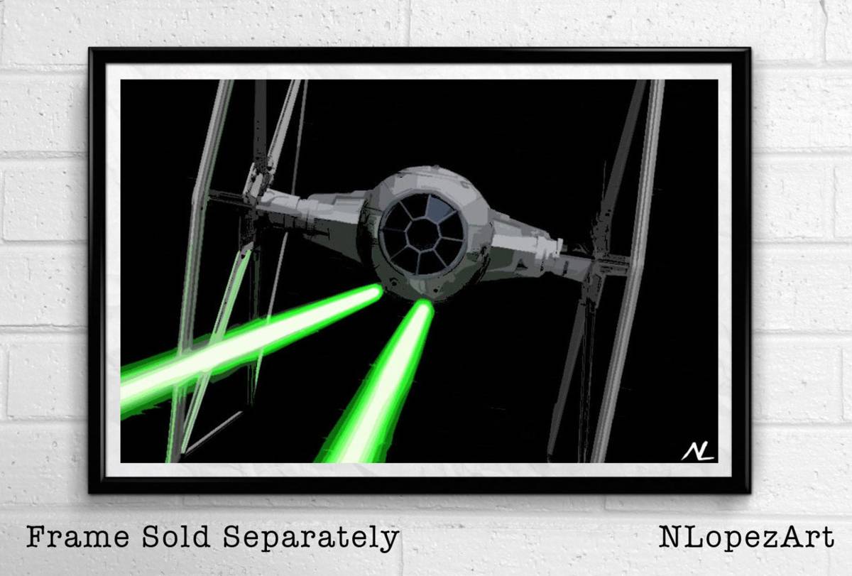 Tie Fighter Spaceship From Star Wars Illustration - Empire Sci-Fi Film Movie - Poster | Canvas Wall Art Print