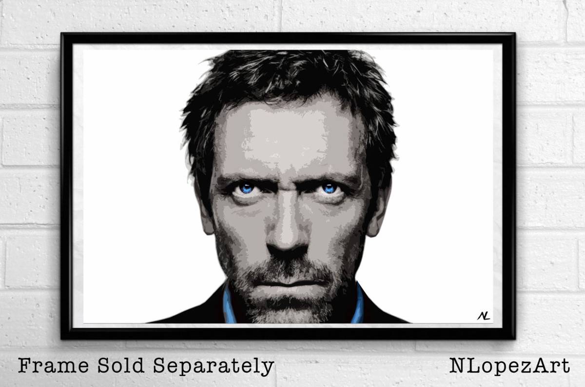 House M.D. Illustration - Gregory House Hugh Laurie Television - Poster | Canvas Wall Art Print
