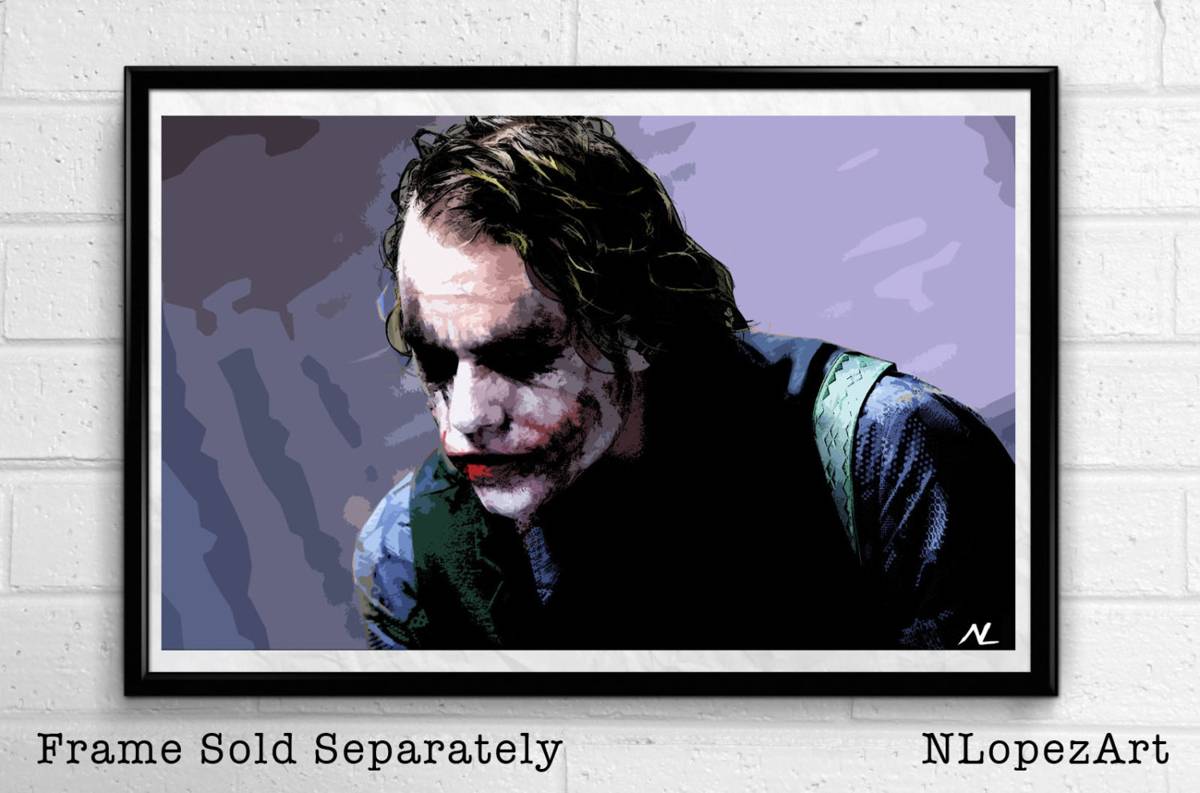 Joker Heath Ledger Illustration - Batman The Dark Knight Film Movie - Poster | Canvas Wall Art Print