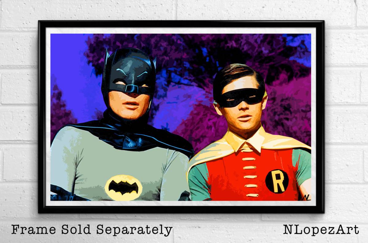 Adam West Batman And Robin Illustration - Television 60'S - Poster | Canvas Wall Art Print