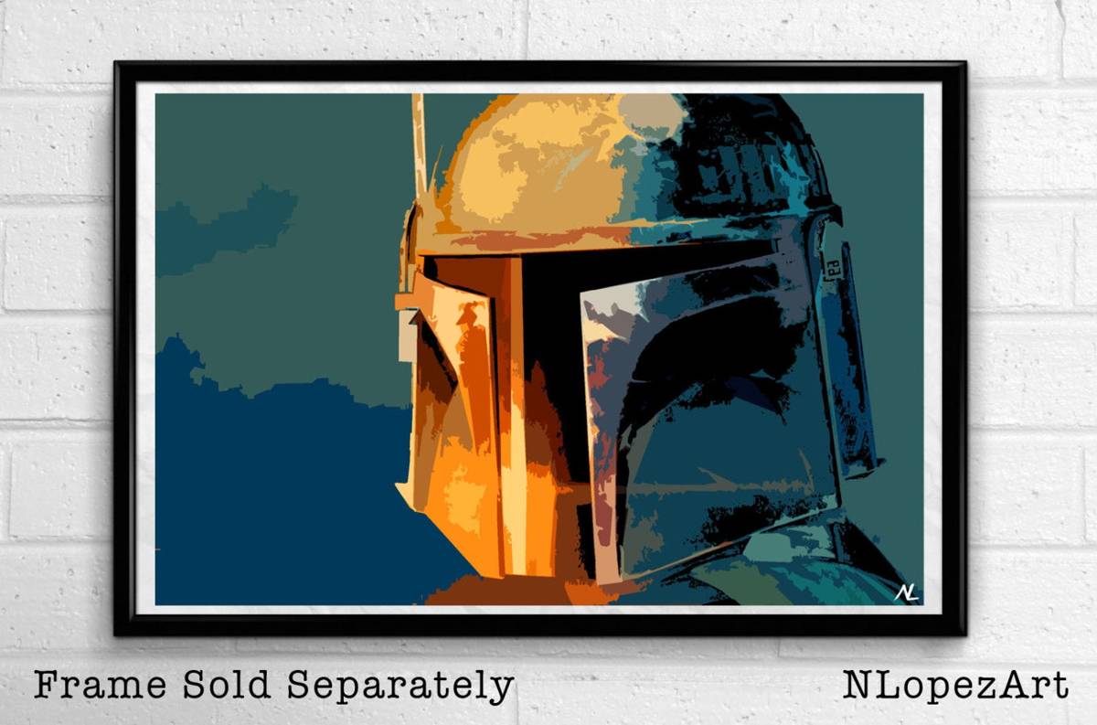Star Wars Boba Fett Illustration #4 - Mandalorian Bounty Hunter Sci-Fi Movie Film - Poster | Canvas Wall Art Print