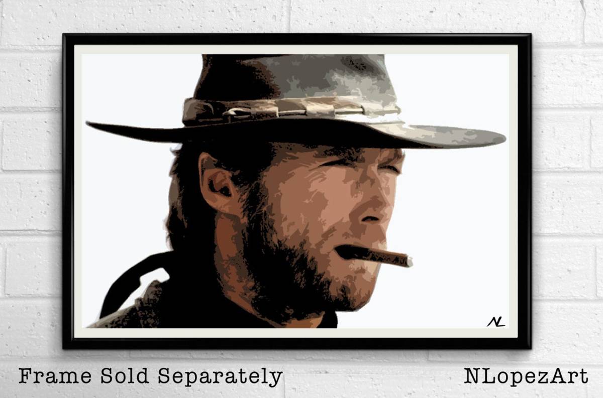 Clint Eastwood Man With No Name Illustration #6 - Cowboy Movie Western Film - Poster | Canvas Wall Art Print