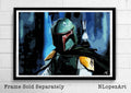 Star Wars Boba Fett Illustration - Mandalorian Bounty Hunter Film Sci-Fi Movie - Poster | Canvas Wall Art Print