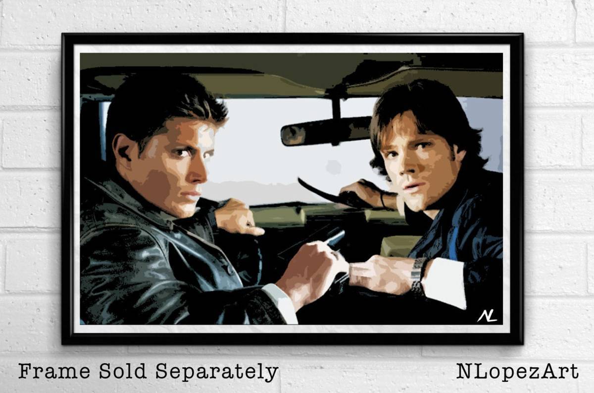 Supernatural Dean And Sam Winchester Illustration - Horror Comedy Television - Poster | Canvas Wall Art Print