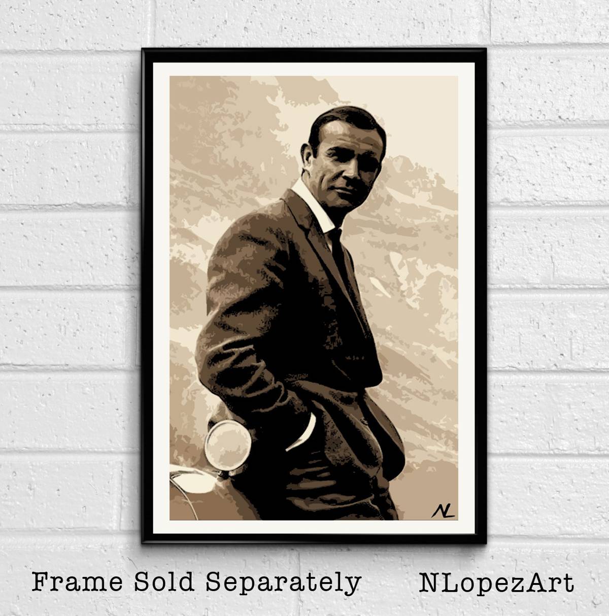 007 James Bond Sean Connery Illustration #4 - British Spy Film Movie - Poster | Canvas Wall Art Print