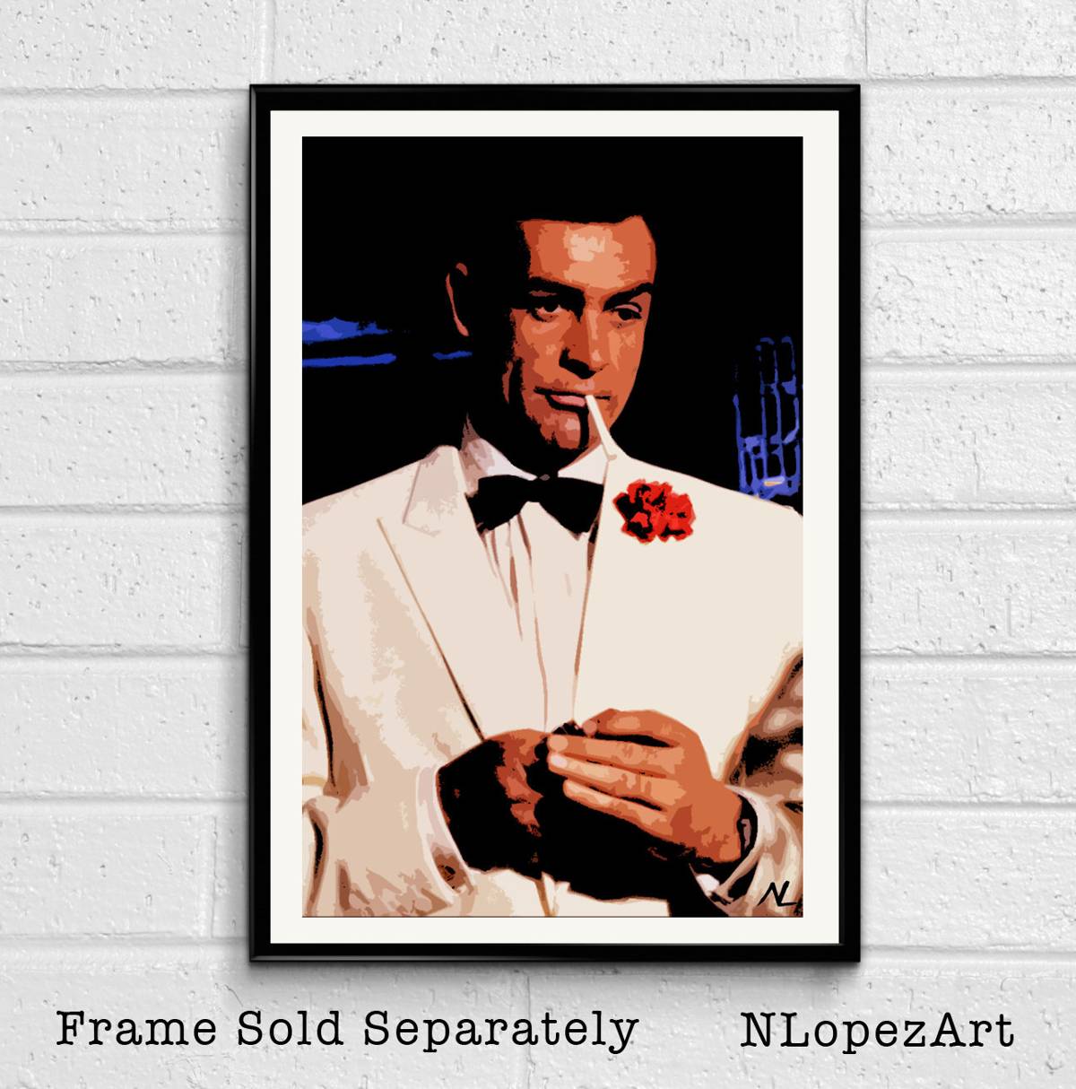 007 James Bond Sean Connery Illustration #3 - British Spy Film Movie - Poster | Canvas Wall Art Print
