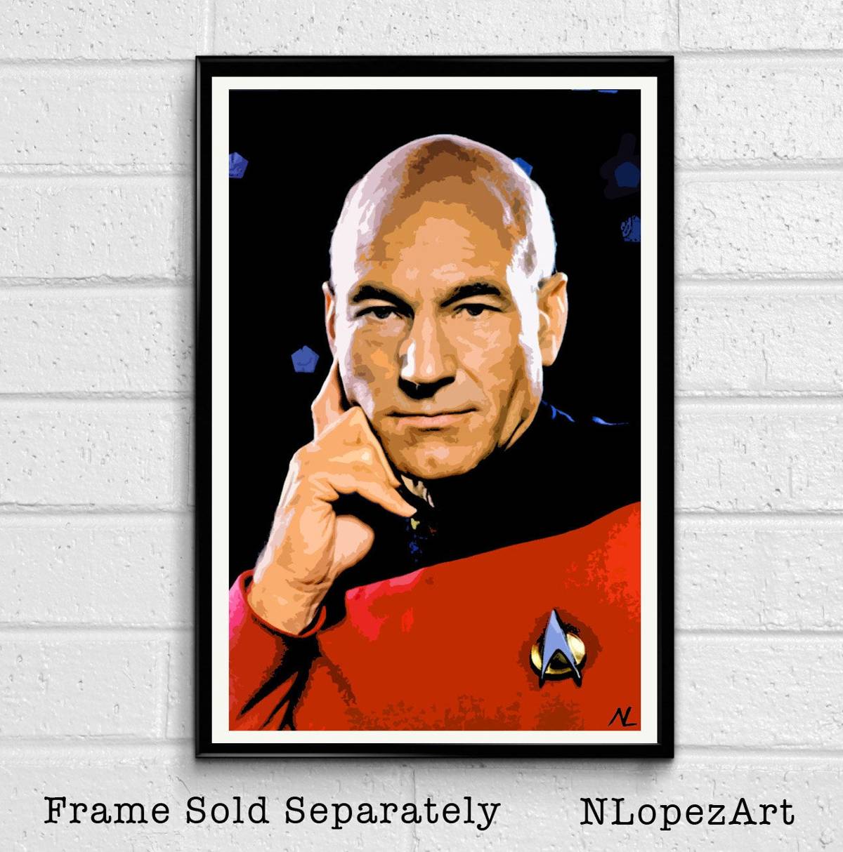 Captain Jean Luke Picard From Star Trek Illustration - Patrick Stewart Sci-Fi Film Movie - Poster | Canvas Wall Art Print
