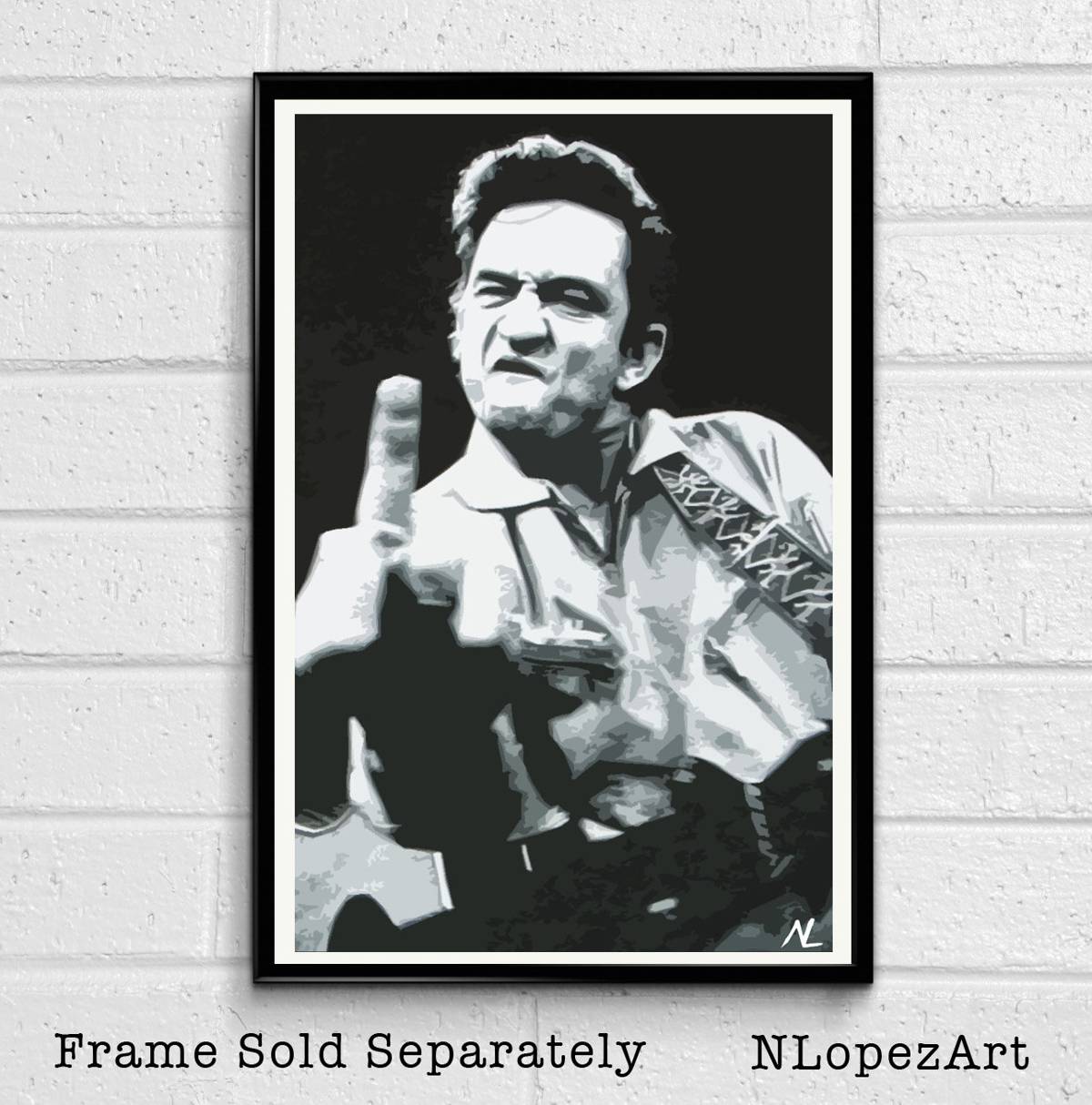 Johnny Cash Illustration - Rock And Roll Music Icon - Poster | Canvas Wall Art Print